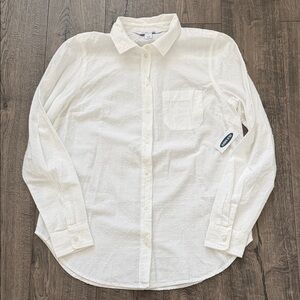 Old Navy White Polka dot Button-Down Long-Sleeve Shirt